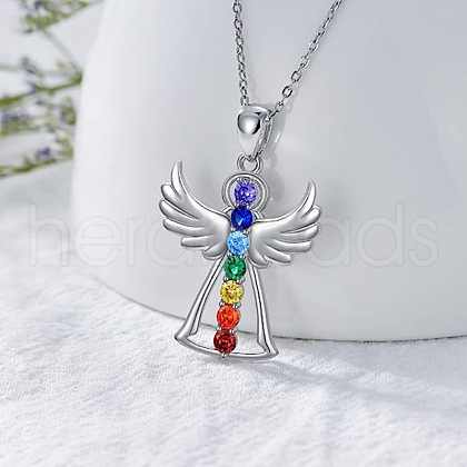 Chakra Angel Alloy Colorful Rhinestone Pendant Necklaces for Women FS-WGF797E-01-1