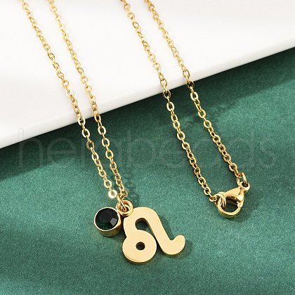 304 Stainless Steel Glass Drill Birth Stone Constellation Pendant Necklaces STAS-D305-08G-E-1