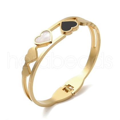 304 Stainless Steel Enamel Heart Hinged Bangles BJEW-E099-03G-1