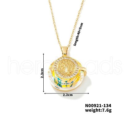 Vintage Sparkling Rhinestone Saint Benedict Medal Pendant Necklaces KL3970-1-1