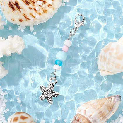 Ocean Theme Alloy Charm & Glass Beads Pendant Decorations HJEW-JM03157-03-1