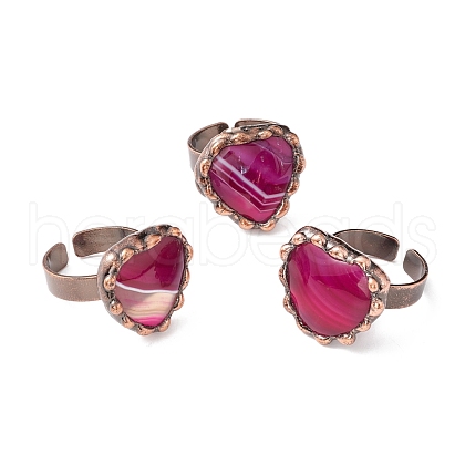 Natural Agate Heart Open Cuff Ring RJEW-I082-02R-03-1