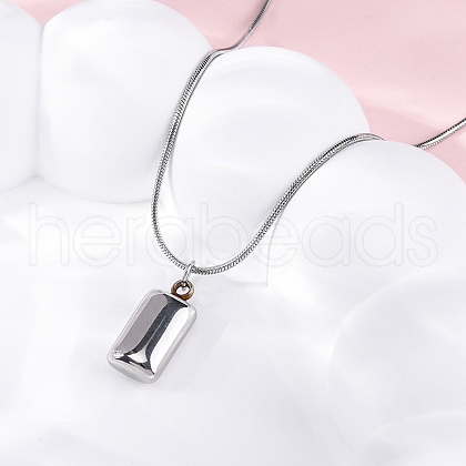 304 Stainless Steel Rectangle Pendant Snake Chain Necklaces for Women Men EJEW-Z044-02P-1
