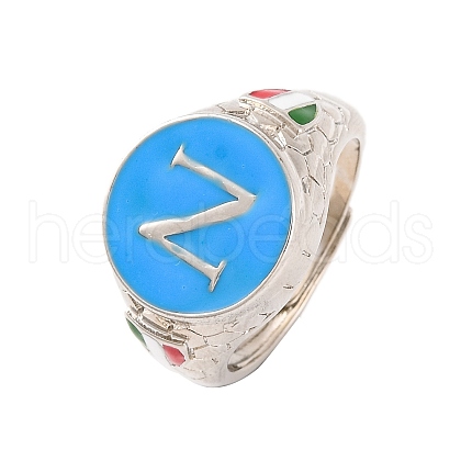 Round with Letter N Brass Enamel Adjustable Rings RJEW-U009-09P-1