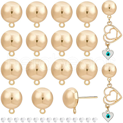 BENECREAT 20Pcs Brass Half Round Stud Earring Findings KK-BC0008-81-1