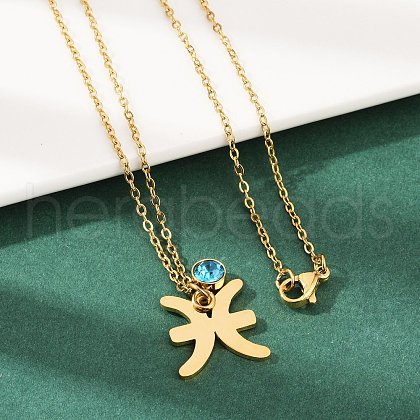 304 Stainless Steel Glass Drill Birth Stone Constellation Pendant Necklaces STAS-D305-08G-L-1