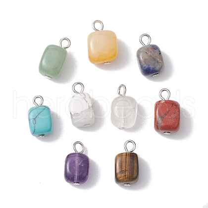Natural & Synthetic Mixed Gemstone Cuboid Charms with Iron Loops PALLOY-JF02786-02-1