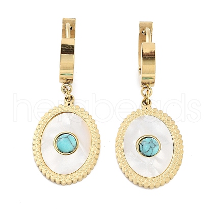 Oval 304 Stainless Steel Synthetic Turquoise Dangle Earrings EJEW-L283-072G-1