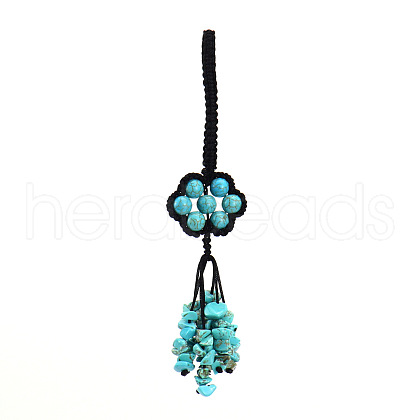 Flower Synthetic Turquoise Gemstone Braided Thread Pendant Decorations HJEW-K046-04G-1