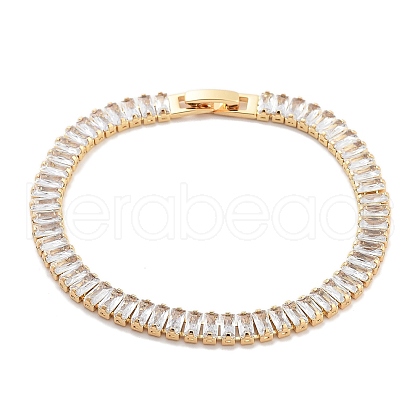 Brass Pave Clear Cubic Zirconia Rectangle Link Bracelets BJEW-B094-11B-G-1