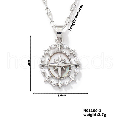 Brass Pave Clear Cubic Zirconia Star Shape Pendant Necklaces for Women PJ6114-2-1