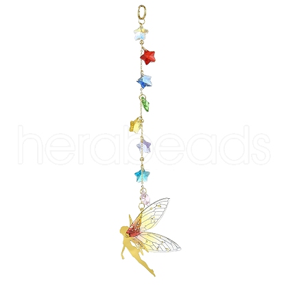 Brass & Transparent Epoxy Resin Fairy Pendant Decoration HJEW-JM02635-02-1