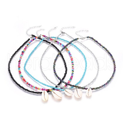 Glass Seed Beads Pendant Necklaces NJEW-JN02314-M-1
