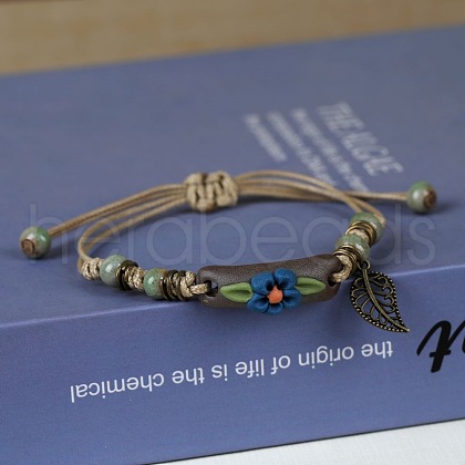 Adjustable Handmade Porcelain Flower Beads Braided Beads Bracelets WGFB2A7-11-1