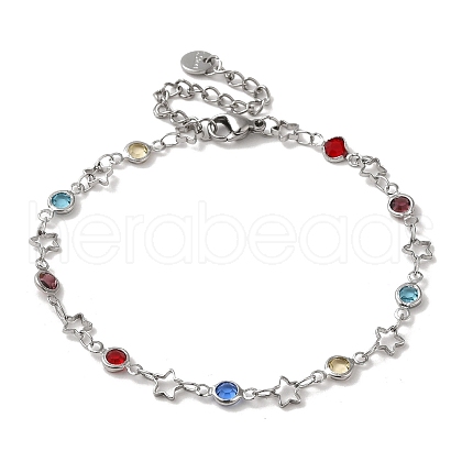 Brass Star Link Chain Bracelets BJEW-L685-03P-1
