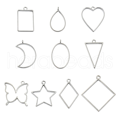 20Pcs 10 Styles Rack Plating Alloy Open Back Bezel Pendants FIND-YW0005-29-1