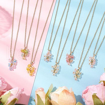 8Pcs 8 Colors Frosted Transparent Acrylic Flower Pendant Necklaces NJEW-JN05231-1