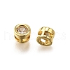 Flat Round Brass Micro Pave Clear Cubic Zirconia Slede Charms KK-C106-11G-2
