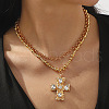 CCB Plastic Round Beaded Iron Alloy Crystal Rhinestone Cross Pendant Double Layer Necklaces FS-WGE63DA-01-3