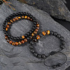 3Pcs Matte Natural Black Agate & Tiger Eye Adjustable Braided Bracelets Sets for Men WA4886-3
