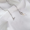 Minimalist Imitation Pearl Rice Pendant Stainless Steel PaPerclip Chain Necklaces for Everyday Women's Wear OX8079-1-3