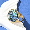 Flat Round 304 Stainless Steel Paua Shell Cuff Rings for Women RJEW-G346-02G-01-1
