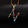Brass Pave Colorful Cubic Zirconia Initial Pendant Necklaces for Women FS-WG659DF-14-1