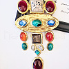 Oval Square Baroque Style Alloy & Colorful Resin Statement Bib Necklaces FS-WG6C445-01-5