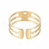 304 Stainless Steel Initial Letter V Open Cuff Ring RJEW-T023-42G-2