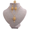 Oval with Flower Pattern Brass Pendant Necklaces & Hoop Earrings & Rings Sets FS-WGD44EB-01-5
