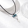 Cylinder Seed Beaded Evil Eye & Alloy Pyramid Cone Pendant Necklaces NJEW-MZ00105-03-1