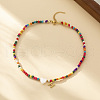 Heart Natural Shell & Colorful Glass Seed Round Beaded Necklaces FS-WGE10D5-08-1