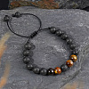 3Pcs Matte Natural Black Agate & Tiger Eye Adjustable Braided Bracelets Sets for Men WA4886-4