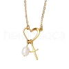 Stainless Steel & ABS Imitation Pearl Heart Cross Necklaces for Women NJEW-JN05201-02-2