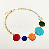 Summer 304 Stainless Steel Colorful Enamel Flat Round Link Chain Necklaces NJEW-S452-01G-1