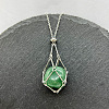 Natural Green Aventurine Nuggets Macrame Pouch Pendant 201 Stainless Steel Chain Necklaces FS-WG7A779-03-1