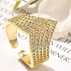 Rack Plating Brass Micro Pave Clear Cubic Zirconia Cuff Finger Rings for Women RJEW-M028-26G-5