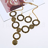 Ring & Flat Round Alloy Pendant Necklace & Dangle Earring Sets FS-WG0C96B-01-1