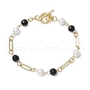 Shell Pearl Beads & Black Stone Link Bracelets BJEW-JB11270-2