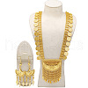 Moon & Flat Round Brass Tassel Pendant Necklaces & Dangle Earrings Sets FS-WG7FC34-01-2
