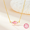 S925 Sterling Silver Cubic Zirconia Horse Eye Pendant Necklace RC5464-3-1
