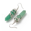 Natural Green Aventurine Bullet with Flower Dangle Earrings EJEW-G300-02P-07-3