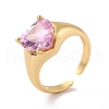 Mother's Day Rings Heart Pink Cubic Zirconia Cuff Ring for Valentine's Day RJEW-C017-08G-RS-3