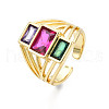 Colorful Cubic Zirconia Triple Rectangle Open Cuff Ring RJEW-N037-013-02LG-3