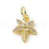 Brass Micro Pave Clear Cubic Zirconia Leaf Charms ZIRC-F132-42G-1