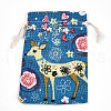 Flower Deer Printed Polycotton(Polyester Cotton) Packing Pouches Drawstring Bags ABAG-T004-10x14-37-1