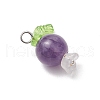 5Pcs 5 Styles Natural Amethyst & Quartz Crystal & Rose Quartz & White Jade & Dyed Malaysia Jade Round Pendants PALLOY-JF03962-01-4