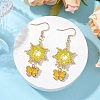 Flower with Butterfly 304 Stainless Steel Glass Seed Beads Dangle Earrings EJEW-MZ00417-04-1
