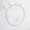 Faceted Round Natural Pink Opal & Shell Pearl Beaded Necklaces NJEW-L125-005G-02-2