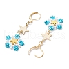 Brass Glass Seed Beads Flower Leverback Earrings EJEW-MZ00426-03-4